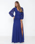 VESTIDO MANGA LONGA DRAPEADO TULE TRABALHADO PETRA FINA AZUL ROYAL M